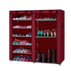 RONSHIN Shoe Cabinet 6-layer Double-row 12-compartment Shoe Organizer Container Wine Red