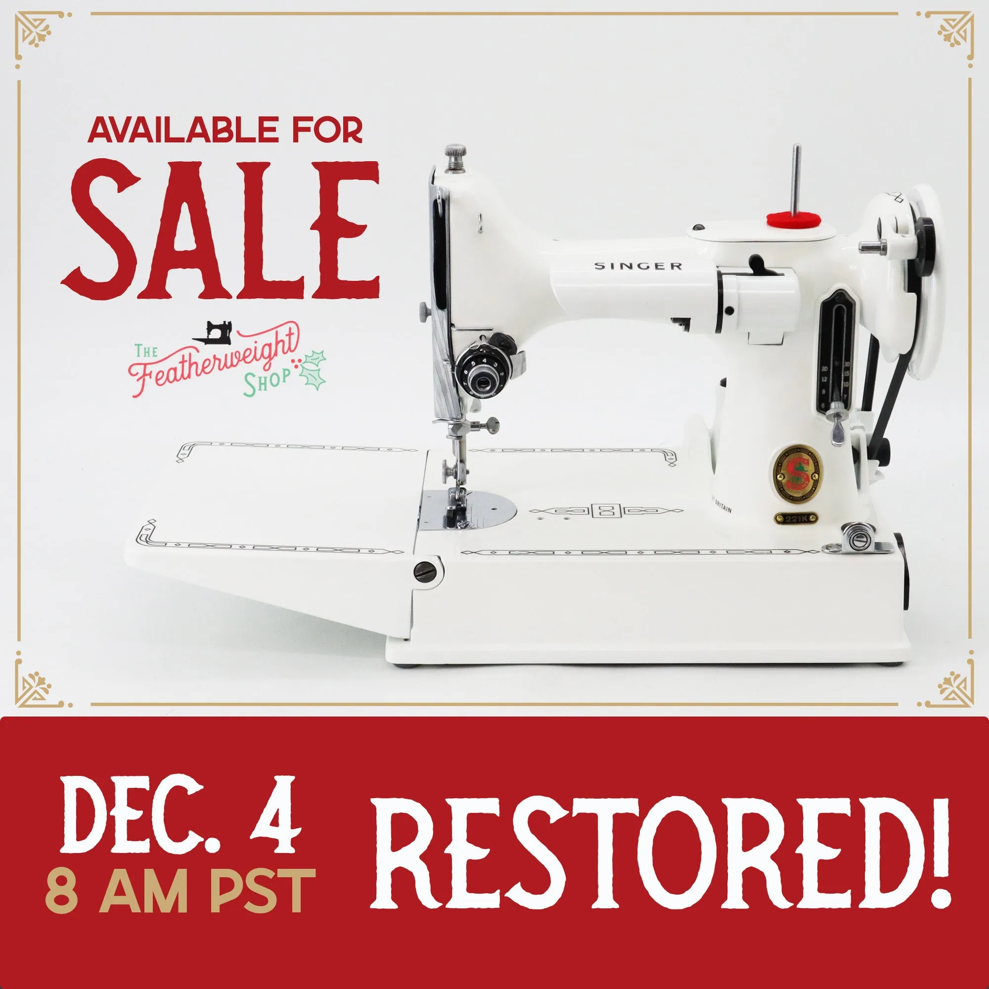 Singer Featherweight 221K, Red 'S', ES2448** - Fully Restored in White