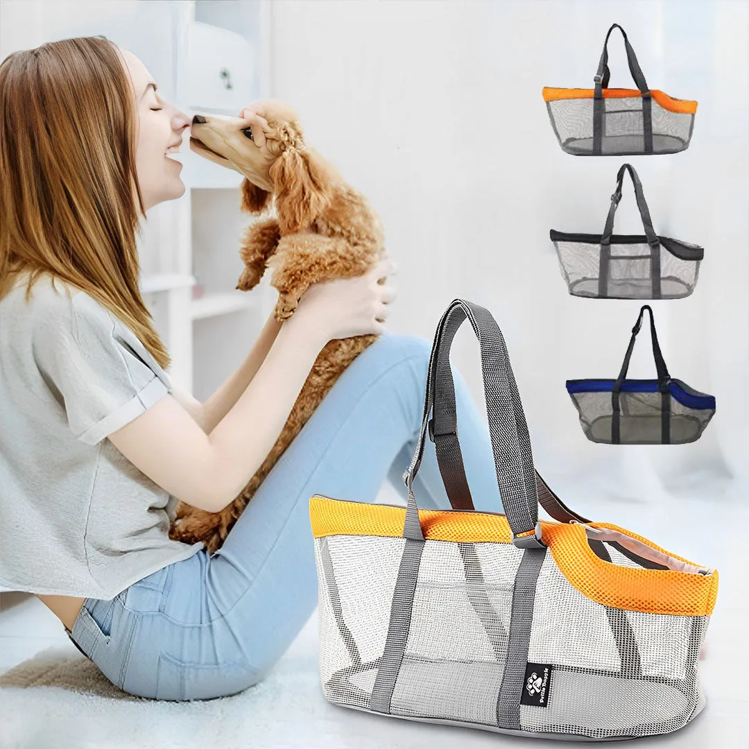 SOGA Orange Pet Carrier Bag Breathable Net Mesh Tote Pouch Dog Cat Travel Essentials