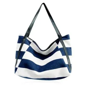 Splicing Canvas Striped Pattern Shoulder Bag - Purplishblue   White