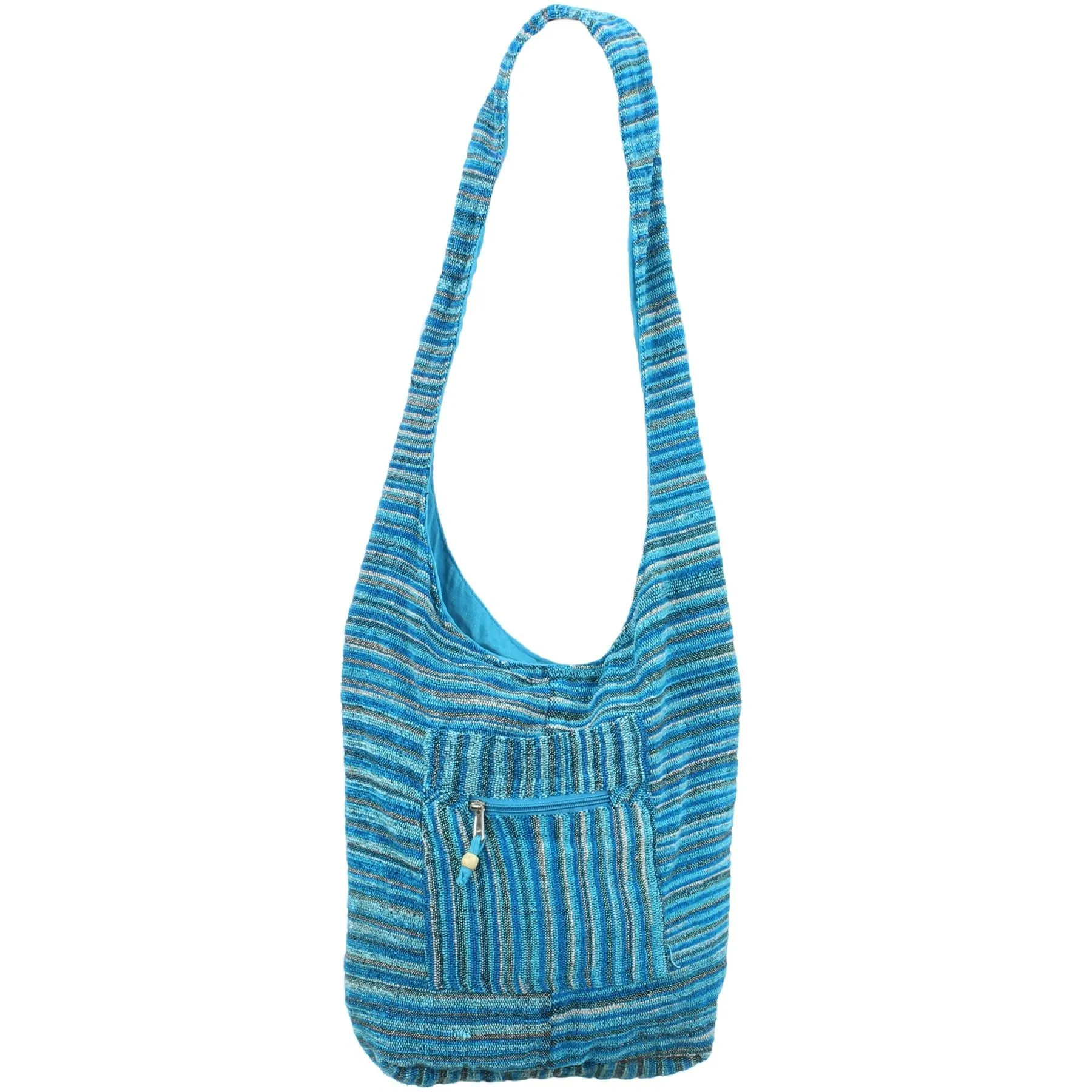 Striped Chenille Sling Shoulder Bag - Light Blue