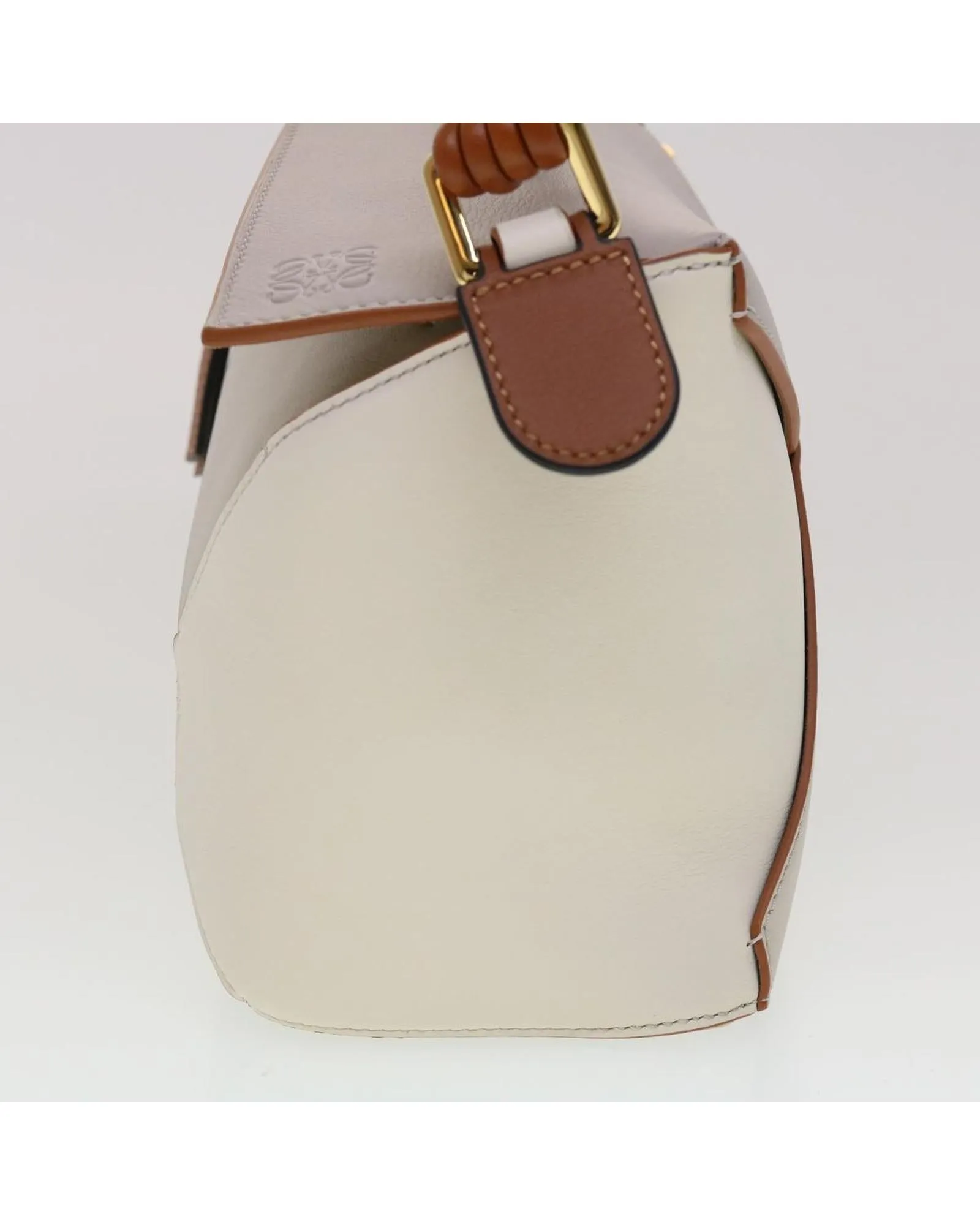 Taupe Leather Shoulder Bag with Puzzle Edge Design