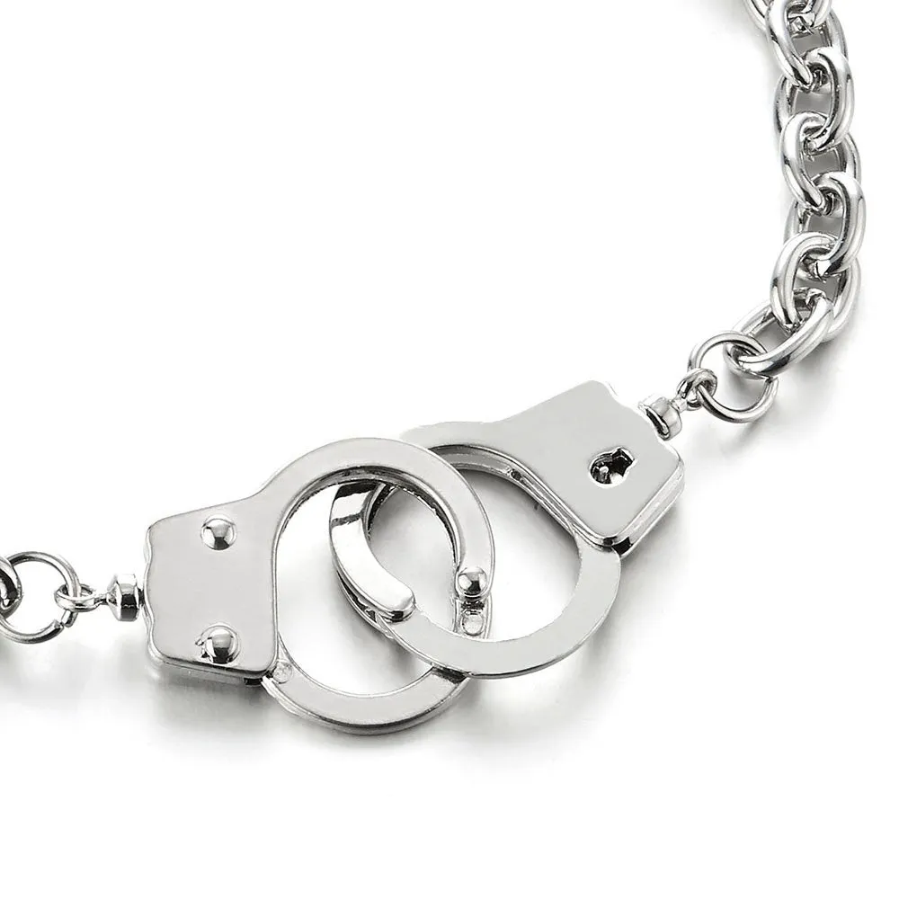 Unisex Silver Color Handcuff Necklace, 26.8 Inches Rope Chain, Punk Rock Style, Perfect for Men and Women Seeking Edgy Accessories