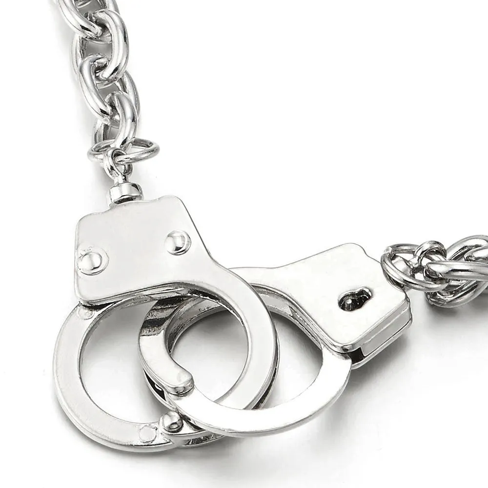 Unisex Silver Color Handcuff Necklace, 26.8 Inches Rope Chain, Punk Rock Style, Perfect for Men and Women Seeking Edgy Accessories