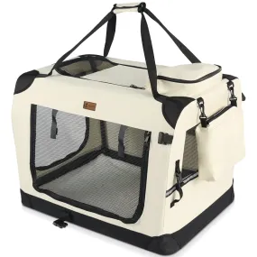 VOUNOT Pet Carrier Bag Portable Foldable Dog Cat Travel Carrier Bag, 3 Entry Doors, Breathable Mesh and Padded Handles, XL Beige