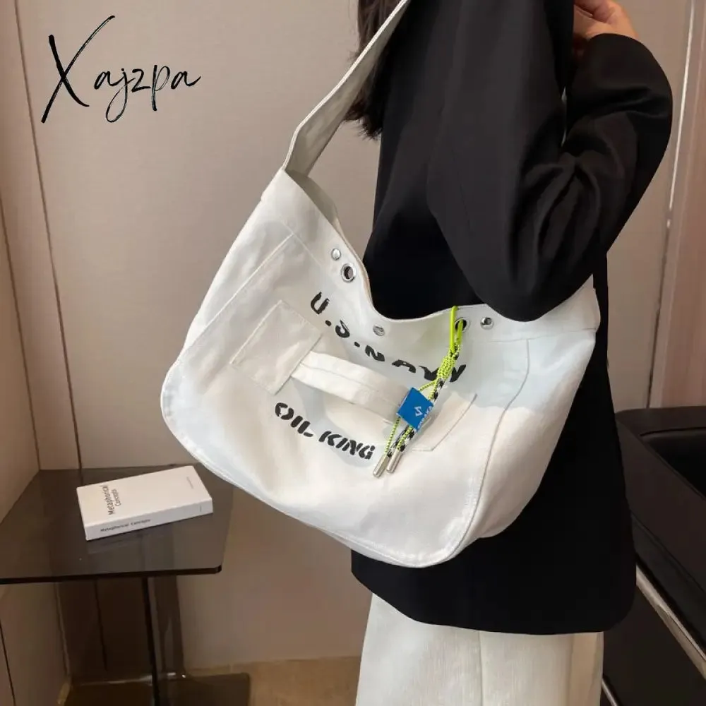 Xajzpa - New Women Canvas Tote Casual Shoulder Bag Simple Travel Crossbody Shopper Pocket Handtaschen Side Bags for Girls Mommy Borsa Hot