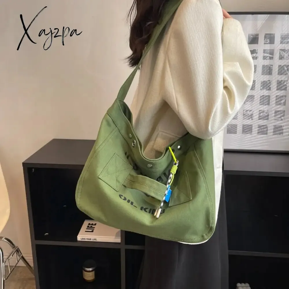 Xajzpa - New Women Canvas Tote Casual Shoulder Bag Simple Travel Crossbody Shopper Pocket Handtaschen Side Bags for Girls Mommy Borsa Hot