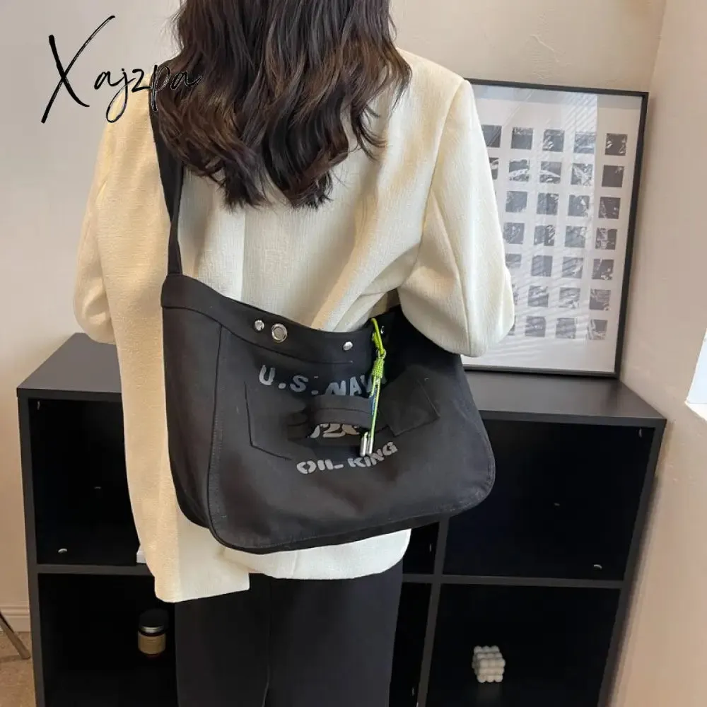 Xajzpa - New Women Canvas Tote Casual Shoulder Bag Simple Travel Crossbody Shopper Pocket Handtaschen Side Bags for Girls Mommy Borsa Hot