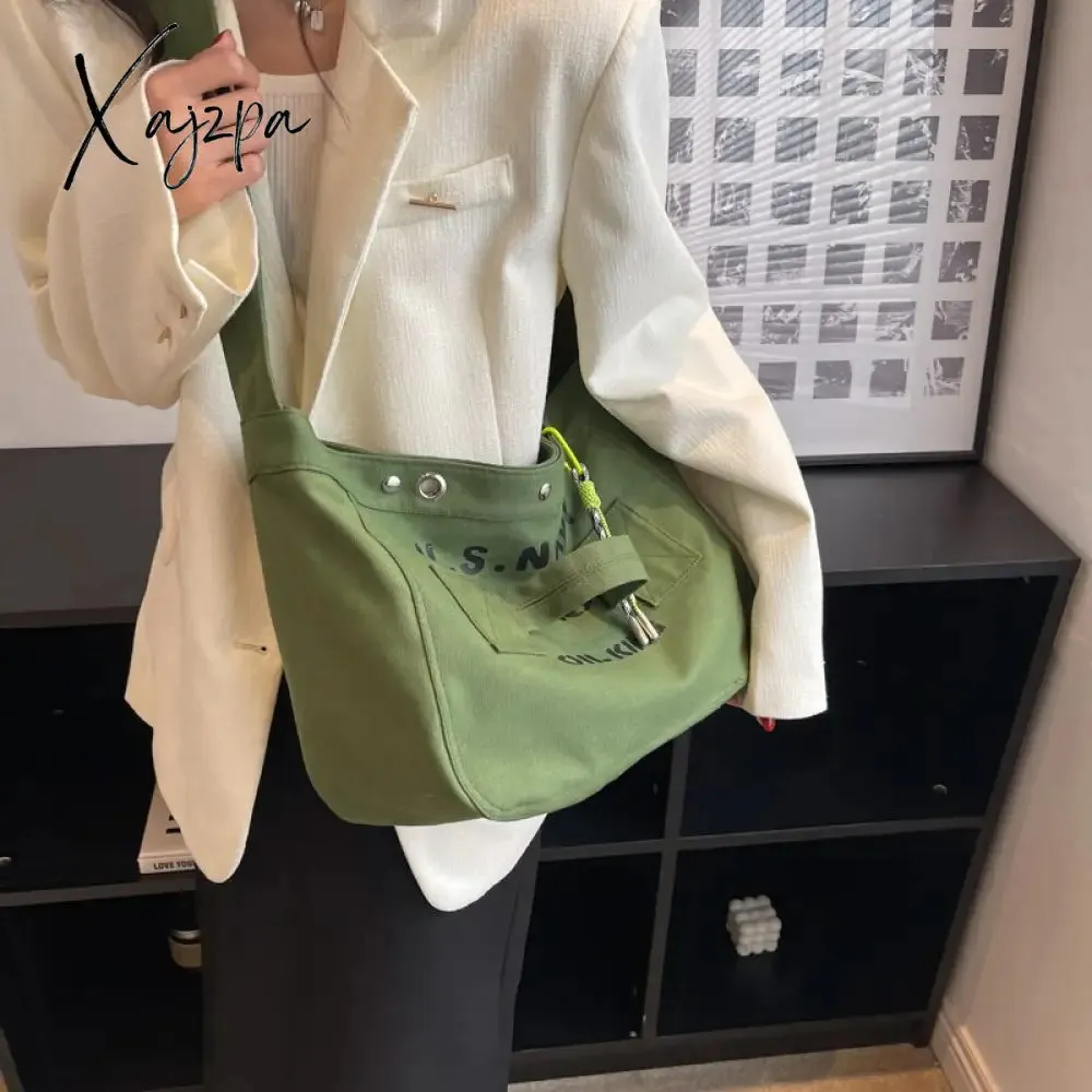 Xajzpa - New Women Canvas Tote Casual Shoulder Bag Simple Travel Crossbody Shopper Pocket Handtaschen Side Bags for Girls Mommy Borsa Hot