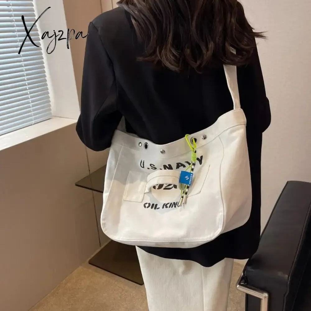 Xajzpa - New Women Canvas Tote Casual Shoulder Bag Simple Travel Crossbody Shopper Pocket Handtaschen Side Bags for Girls Mommy Borsa Hot