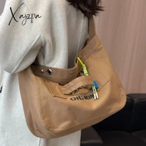 Xajzpa - New Women Canvas Tote Casual Shoulder Bag Simple Travel Crossbody Shopper Pocket Handtaschen Side Bags for Girls Mommy Borsa Hot