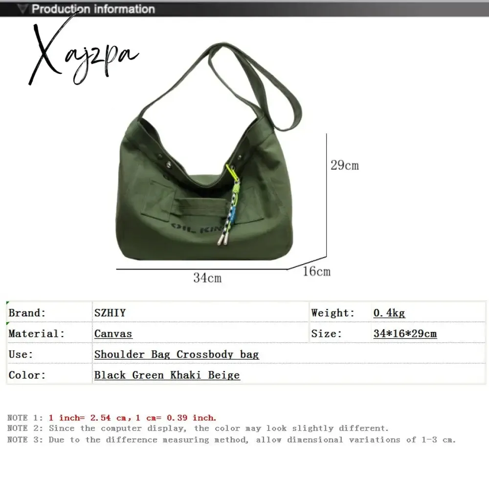 Xajzpa - New Women Canvas Tote Casual Shoulder Bag Simple Travel Crossbody Shopper Pocket Handtaschen Side Bags for Girls Mommy Borsa Hot